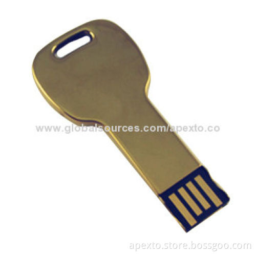 Gold Key Shaped USB Flash Drives, Customized Packaging Types/Logos Accepted, 256MB to 32GB